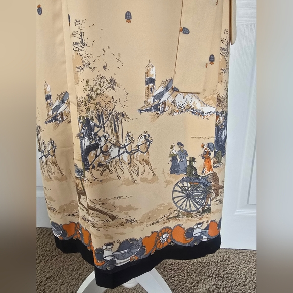 Simple Retro Elegant Beige Pleated Dress Sz. Medium - Picture 4 of 15